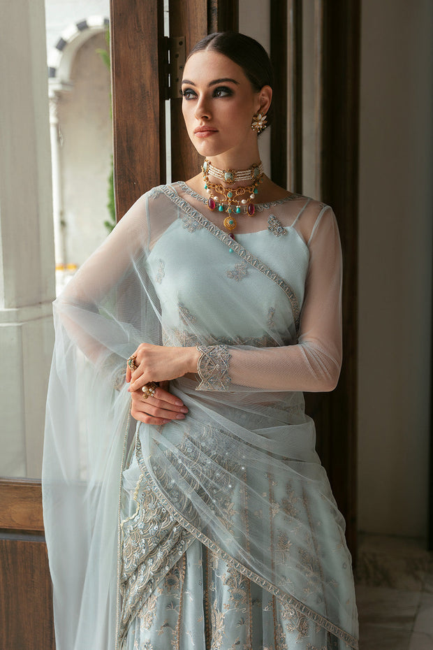 Buy Heavily Embellished Ice Blue Pakistani Wedding Dress Lehenga Choli