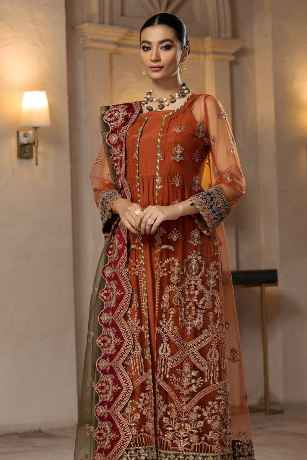 Buy Heavily Embellished Pakistani Caramel Gown Sharara Wedding Dress