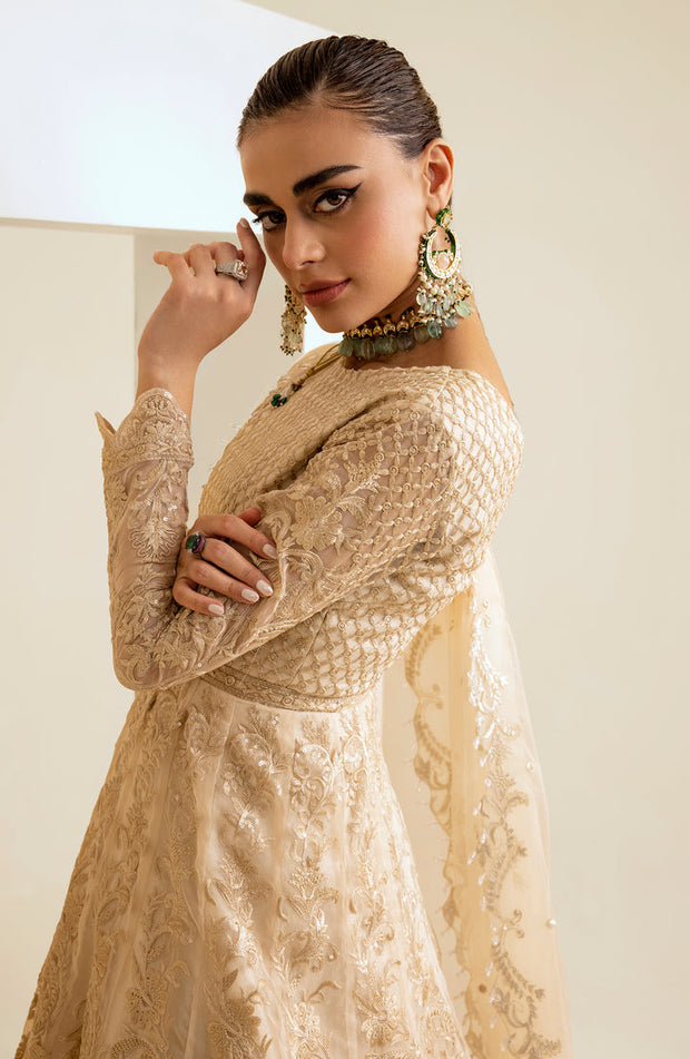 Buy Heavily Embellished Pakistani Wedding Dress Beige in Pishwas Style