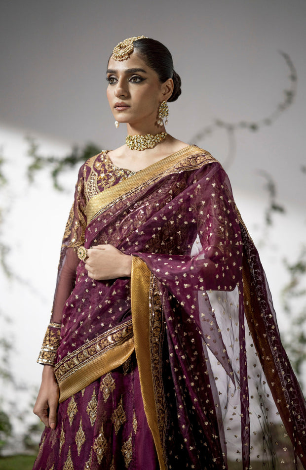 Buy Heavily Embellished Pakistani Wedding Dress Pishwas In Magenta Shade