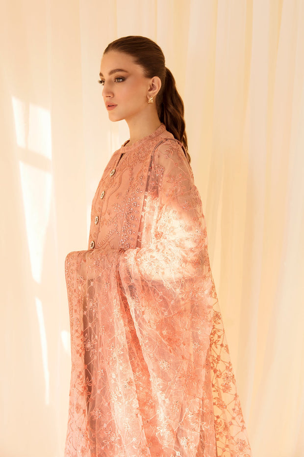 Buy Heavily Embellished Peach Pakistani Pishwas Dupatta Wedding Dress 2023