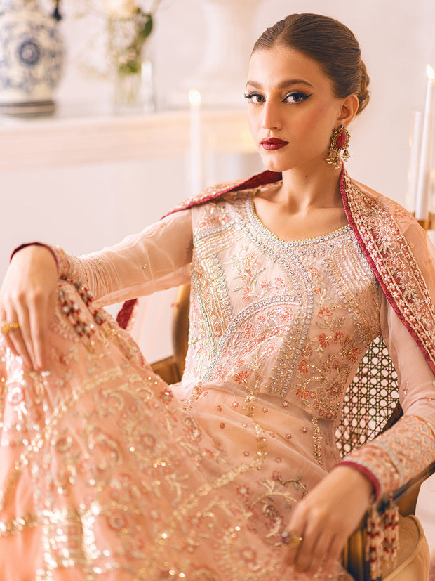 Buy Heavily Embellished Peach Pakistani Wedding Dress Pishwas Lehenga 2023