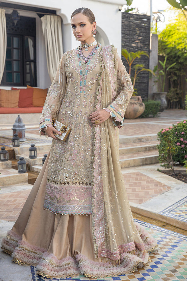 Buy Heavily Embroidered Gold Color Kameez Sharara Pakistani Wedding Dress