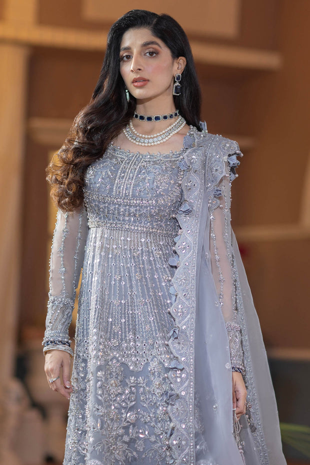 Buy Ice Blue Embellished Pakistani Wedding Dress in Kalidar Pishwas Style 2023
