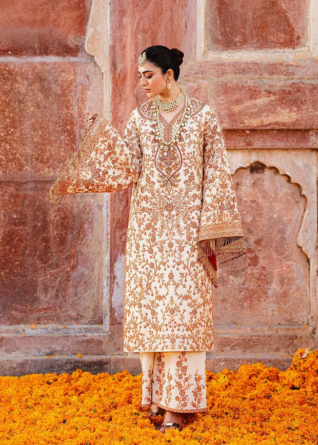 Buy Ivory Shade Gold Embellished Pakistani Salwar Kameez Dupatta Suit