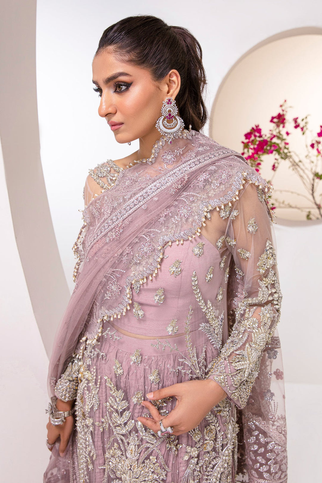 Buy Lavender Kameez Pakistani Wedding Dress in Crushed Sharara Style 2023