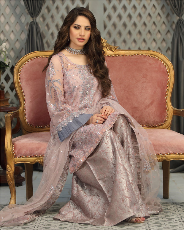 Buy Lavender Pakistani Wedding Dress Heavily Embellished Kameez Gharara