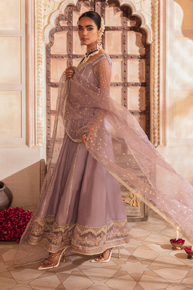 Buy Lilac Angrakha Style Heavily Embroidered Pakistani Wedding Dress
