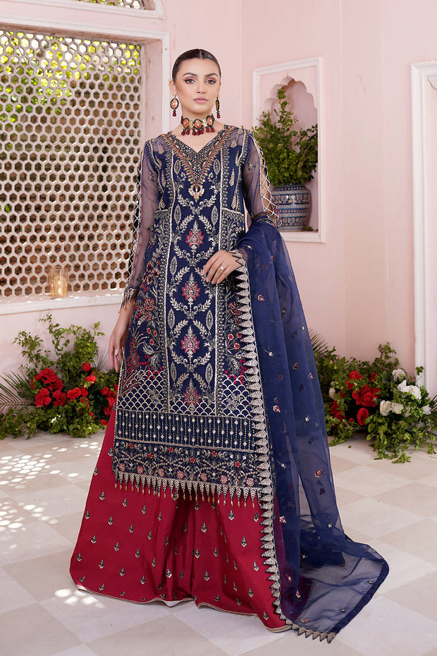 Buy Luxury Blue Embroidered Pakistani Wedding Dress Salwar in Plazo Style