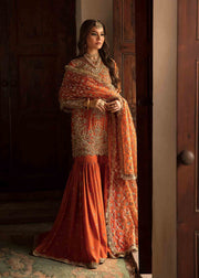 Buy Luxury Burnt Orange Embroidered Pakistani Wedding Dress Kurti Sharara 2023