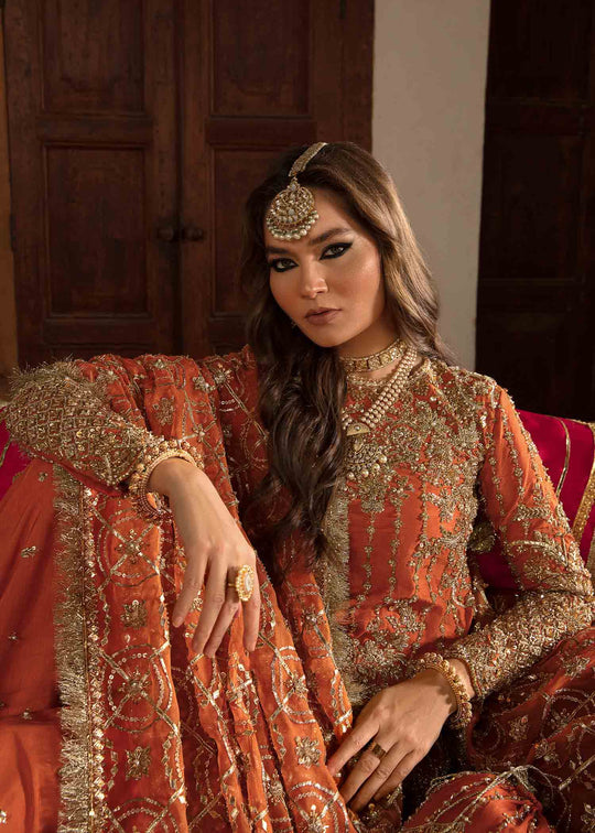 Buy Luxury Burnt Orange Embroidered Pakistani Wedding Dress Kurti Sharara