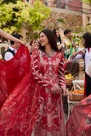 Buy Luxury Cherry Red Embroidered Pakistani Salwar Kameez Dupatta Suit 2024