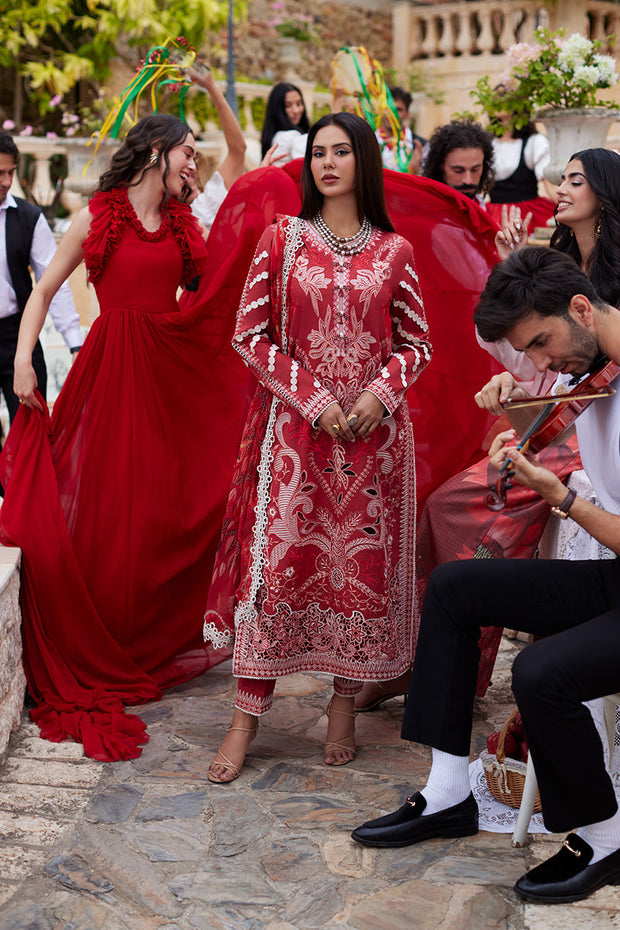red embroidered dress pakistani Red Sequin With Embroidered Silk Pakistani Suit Set (280-Red-AFKB)