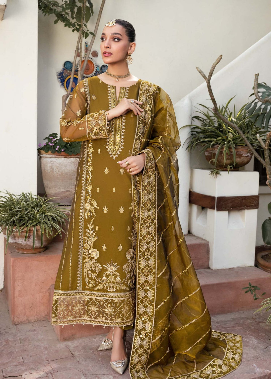 Buy Luxury Embroidered Mehndi Green Pakistani Salwar Kameez Suit