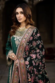 Buy Luxury Green Embroidered Pakistani Wedding Frock with Velvet Shawl