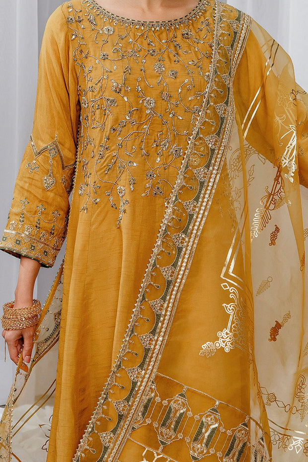 Buy Luxury Mustard Yellow Pakistani Embroidered Frock Party Wear