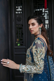 Buy Luxury Pakistani Wedding Dress Embroidered Gown Pishwas in Blue Shade 2023