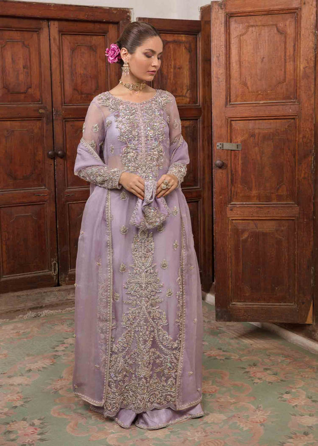Buy Luxury Pastel Lilac Embroidered Pakistani Wedding Dress Kameez Sharara