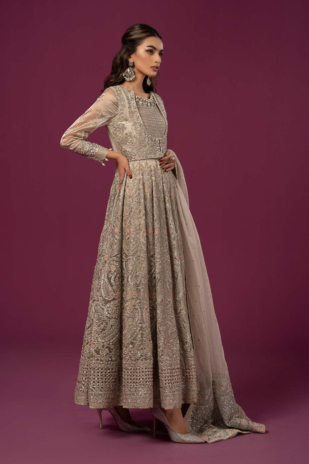 Buy Luxury Silver Shade Maria B Embroidered Pakistani Party Dress 2024