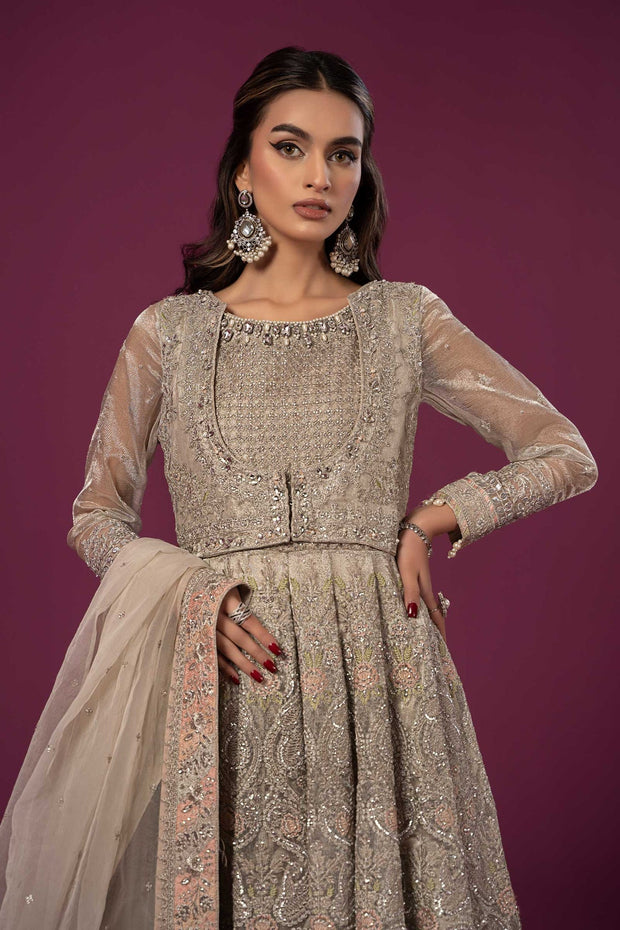 Buy Luxury Silver Shade Maria B Embroidered Pakistani Party Dress
