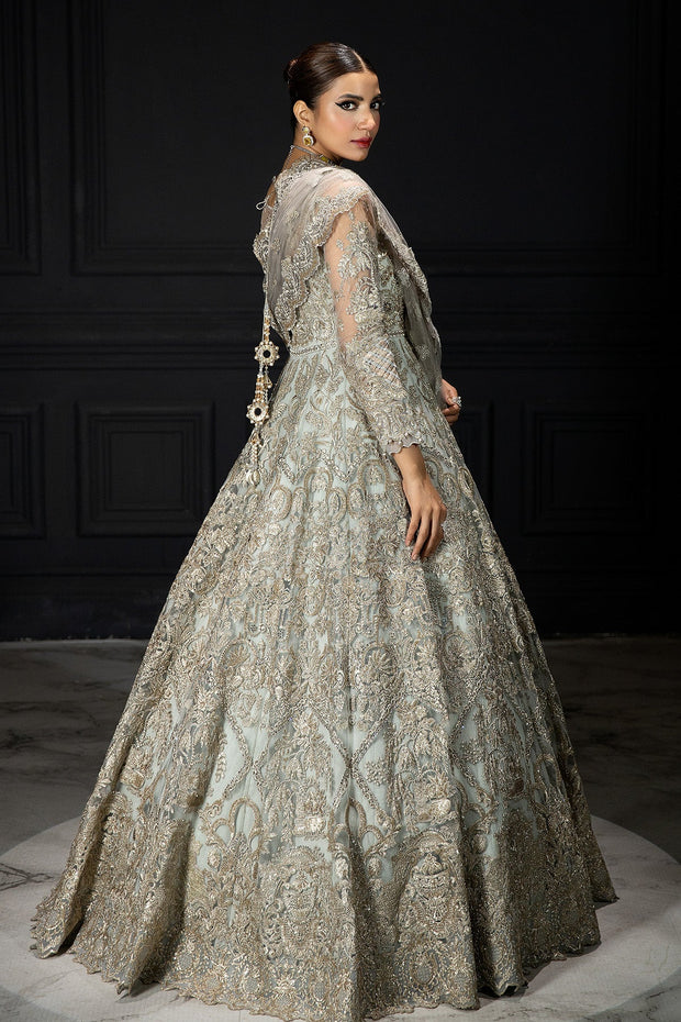 Buy Luxury Sky Blue Silver Embroidered Pakistani Wedding Dress Pishwas