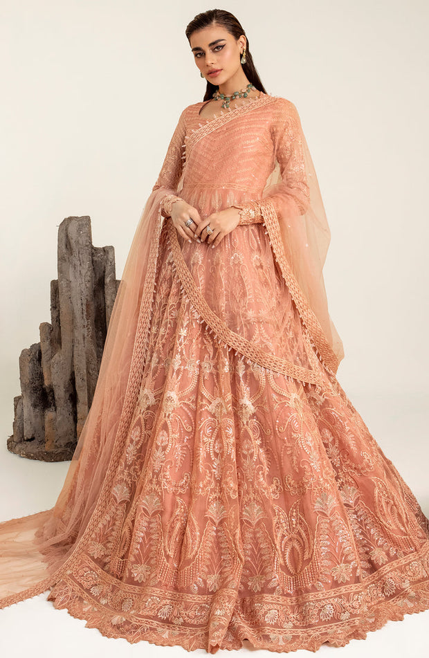 Buy Luxury Tea Pink Embroidered Pakistani Wedding Dress Pishwas Frock 2023