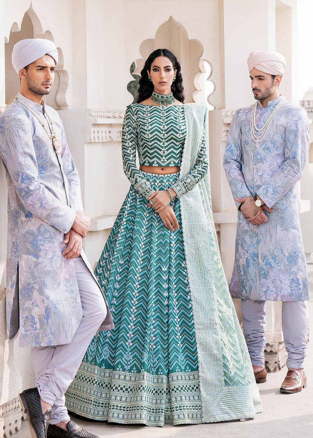 Luxury Teal Green Pakistani Wedding Dress Lehenga Choli Nameera by Farooq