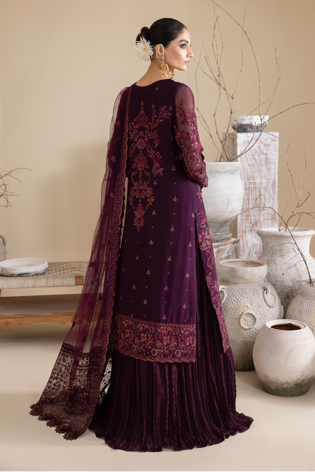 Buy Magenta Embroidered Pakistani Salwar Suit Party Wear Sharara Style 2024
