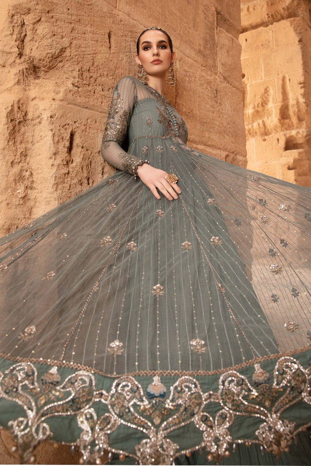 Maria B Unstitched Lawn Grey Shade Pakistani Party Dress Nameera by Farooq