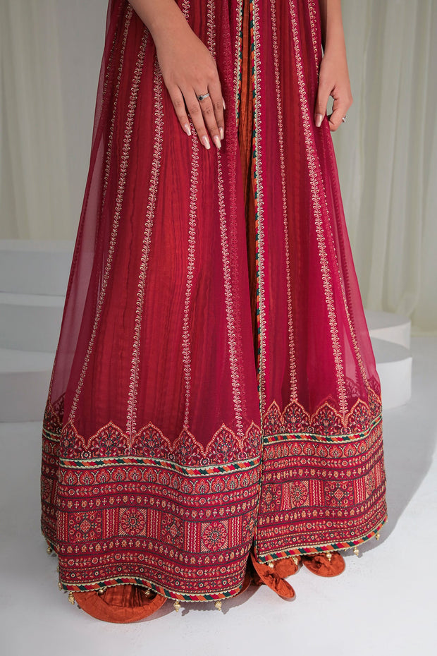 Buy Maroon Colored Golden Heavily Embroidered Pishwas Style Party Dress 2023