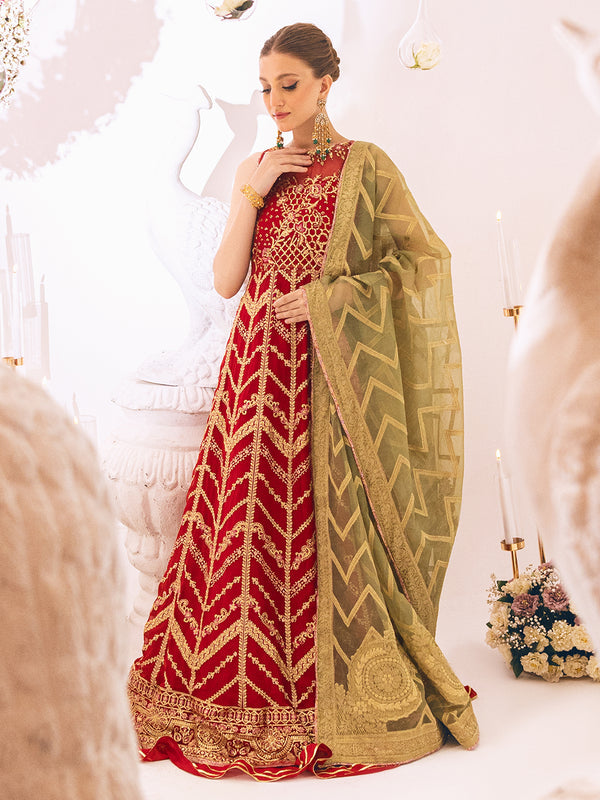 Buy Maroon Heavily Embellished Pishwas Style Pakistani Wedding Dress