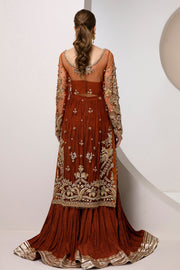 Buy Maroon Long Kameez Pakistani Wedding Dress in Crushed Sharara Style 2023