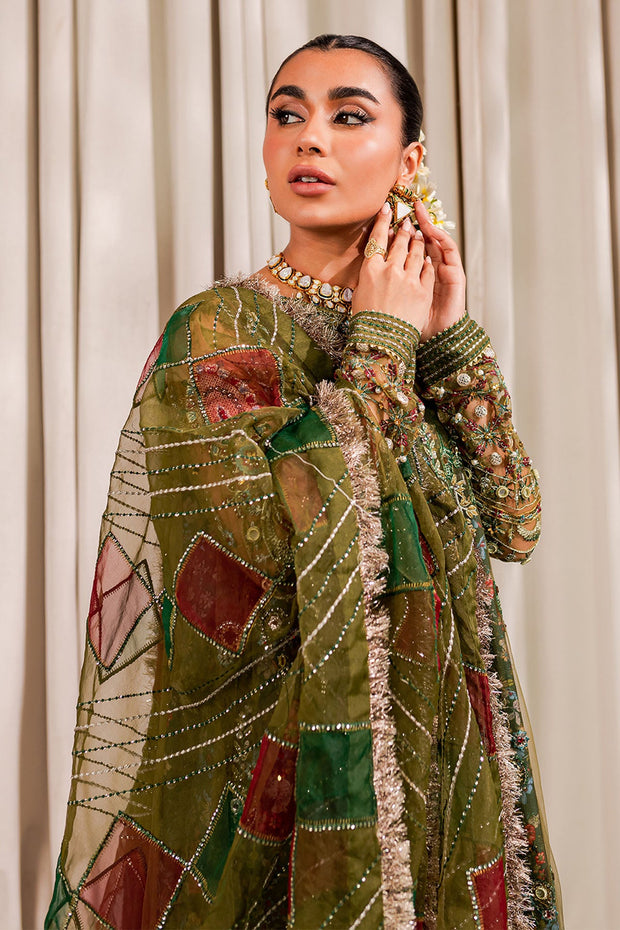 Buy Mehndi Green Multicolored Pakistani Kameez Sharara Wedding Dress 2023