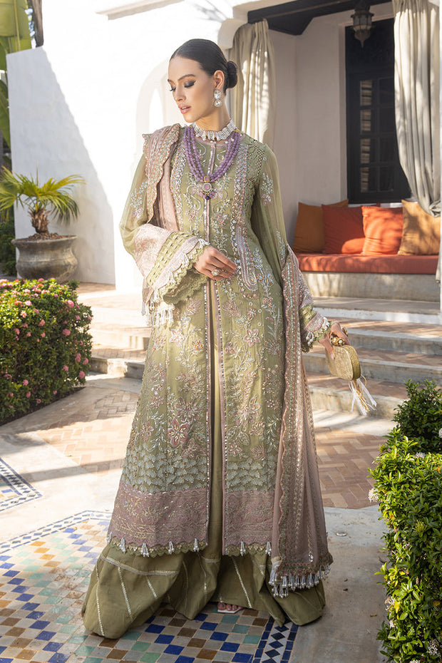 Buy Mendi Green Embellished Open shirt Sharara Pakistani Wedding Dress