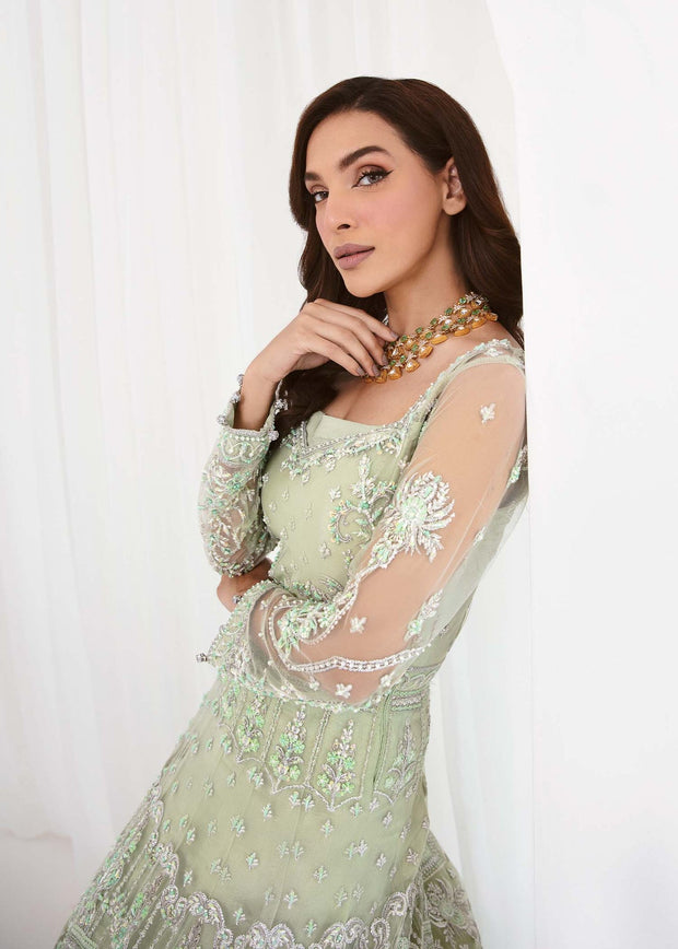 Buy Mint Green Embroidered Huge Flare Pishwas Pakistani Wedding Dress