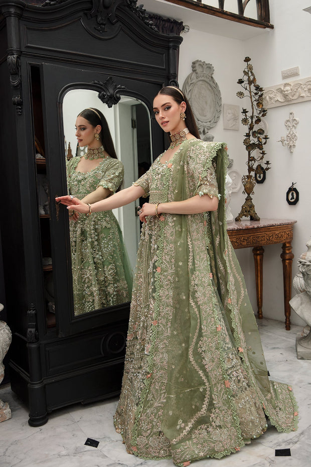 Buy Mint Green Heavily Embellished Pakistani Wedding Dress in Pishwas Style 2023