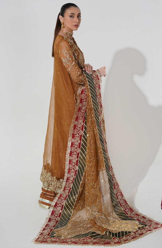 Buy Multi Colored Embellished Brown Pakistani Kameez Sharara Dress
