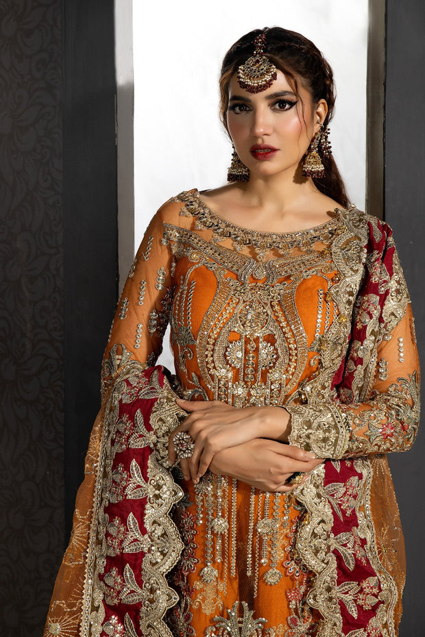 Buy Mustard Embroidered Pakistani Wedding Dress in kameez Sharara Style