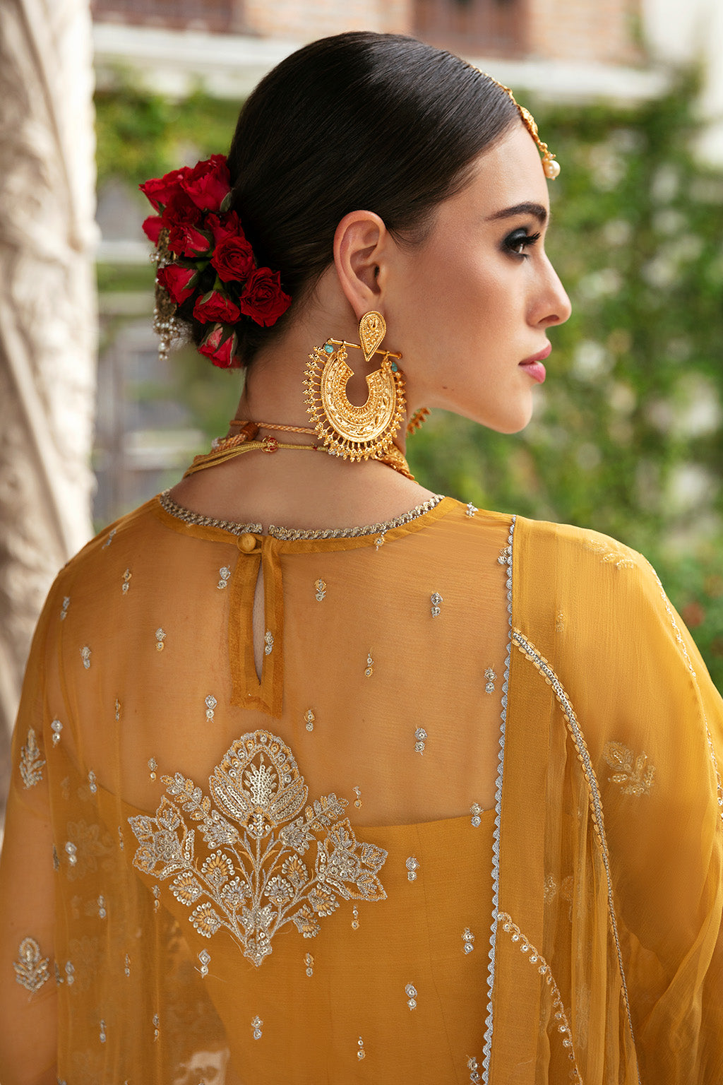 Buy Mustard Heavily Embellished Pakistani Wedding Dress Kameez Sharara 2023