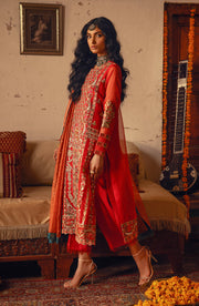 Buy Orange Red Elegant Pakistani Salwar Kameez Embroidered Suit 2023