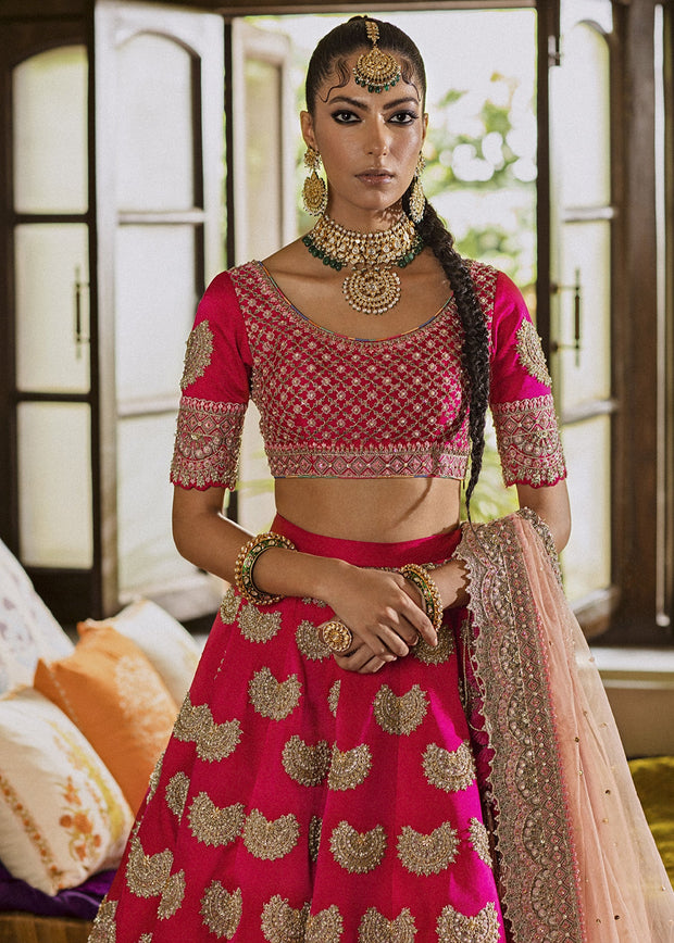 Buy Pakistani Bridal Dress Heavily Embellished Shocking Pink Lehenga Choli