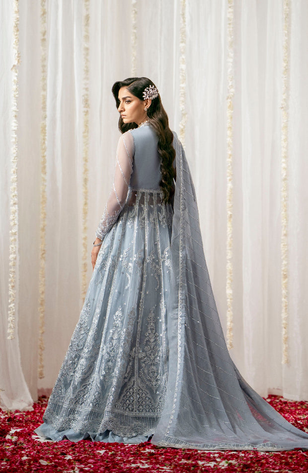 Buy Pakistani Wedding Dress Royal Embroidered Pishwas Frock in Grey Shade