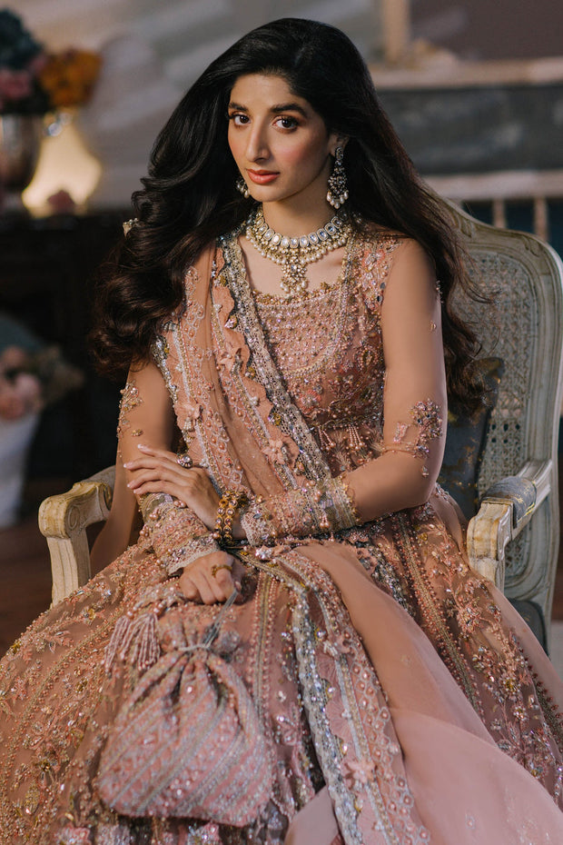 Buy Pakistani Wedding Dress in Pishwas Style Frock in Elegant Beige Color