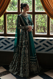 Buy Pakistani Wedding Wear Bottle Green Heavily Embellished Pishwas Dress