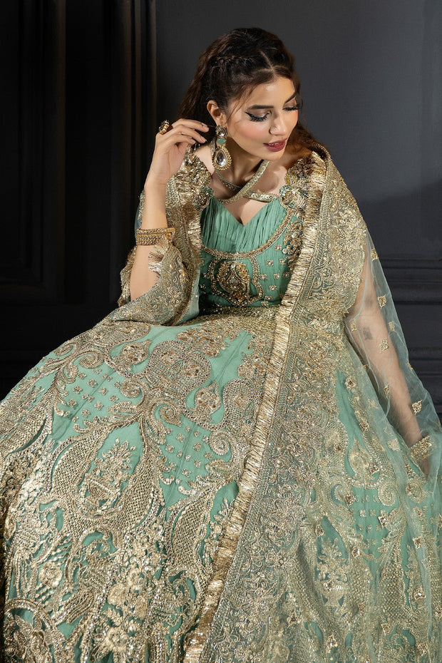 Buy Pastel Mint Green Embroidered Designer Pakistani Wedding Wear Pishwas 2023