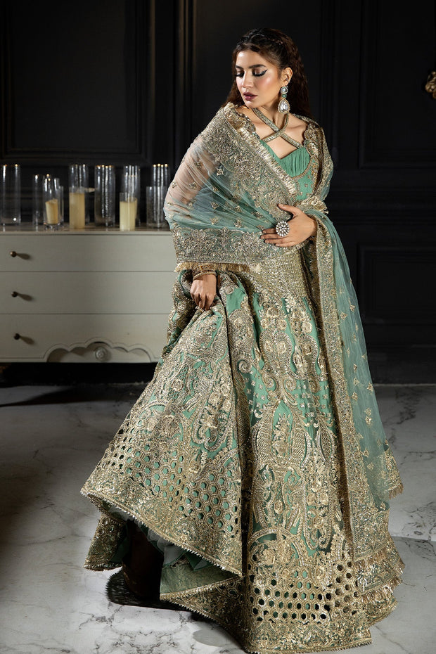 Buy Pastel Mint Green Embroidered Designer Pakistani Wedding Wear Pishwas
