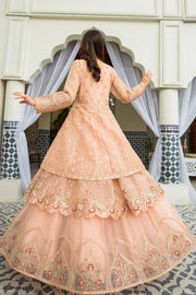 Buy Peach Embroidered Double Layered Pishwas Pakistani Wedding Dress