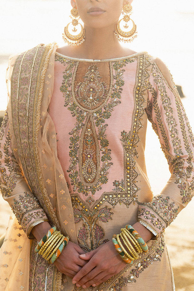 Buy Peach Pink Embroidered Pakistani Wedding Dress in Sharara Style 2024