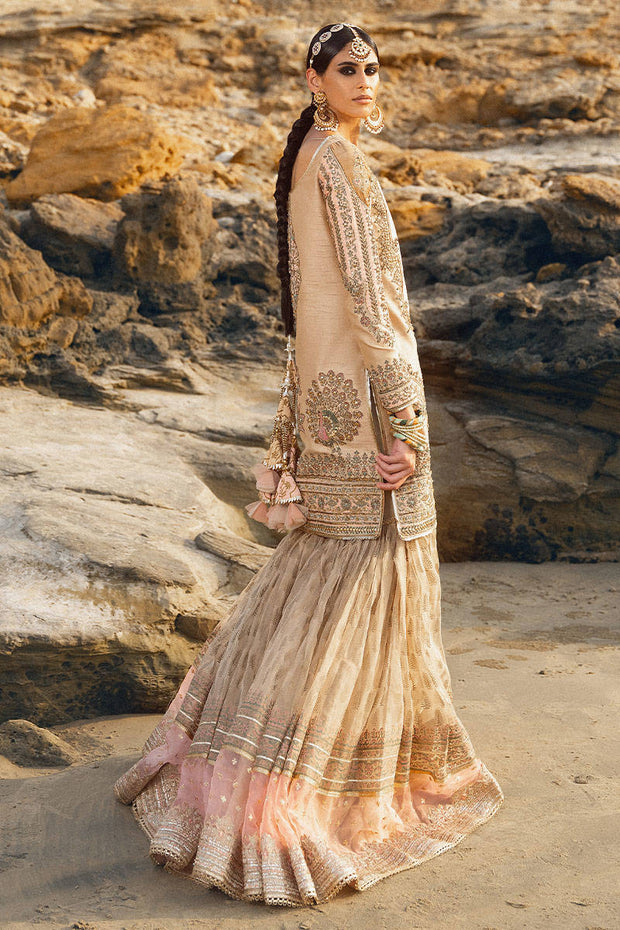 Buy Peach Pink Embroidered Pakistani Wedding Dress in Sharara Style