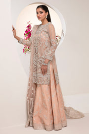 Buy Peach Silver Embroidered Pakistani Wedding Dress in Kameez Sharara Style